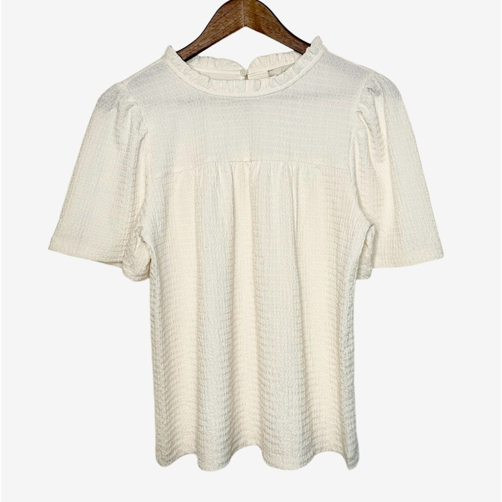 LOFT Textured Ruffle Neck Flutter Sleeve Top